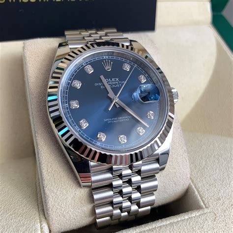 rolex datejust blue with diamonds|Rolex Datejust 41 with diamonds.